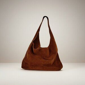 Quince Italian Suede Slouchy Shoulder Bag Whiskey Brown Italian Calf Suede Hobo